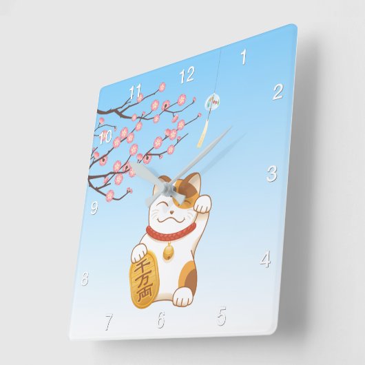 Japans Lucky Calico Cat, Maneki Neko Vierkante Klok (Hoek)