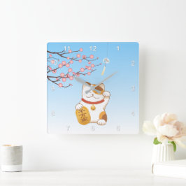 Japans Lucky Calico Cat, Maneki Neko Vierkante Klok
