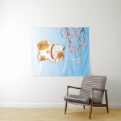 Japans Lucky Calico Cat, Maneki Neko Wandkleed (In Situ (horizontaal))