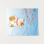 Japans Lucky Calico Cat, Maneki Neko Wandkleed (Voorkant (horizontaal))
