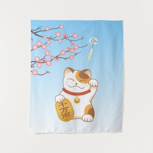 Japans Lucky Calico Cat, Maneki Neko Wandkleed (Voorkant)