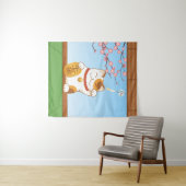 Japans Lucky Calico Cat, Maneki Neko Wandkleed (In Situ (horizontaal))