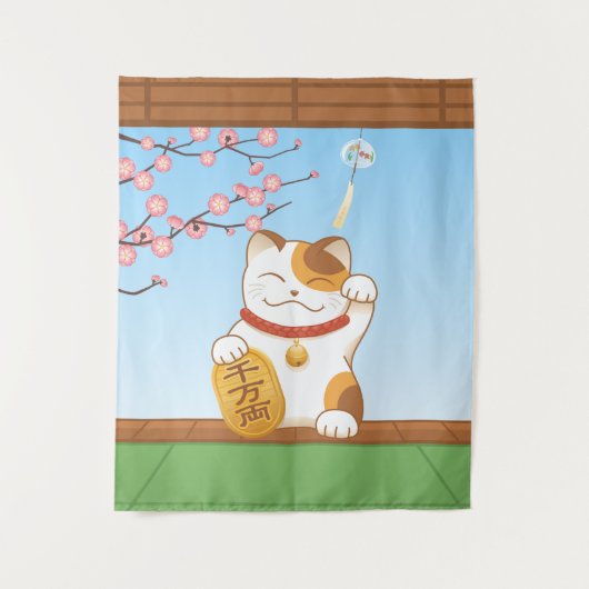 Japans Lucky Calico Cat, Maneki Neko Wandkleed (Voorkant)