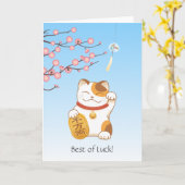 Japans Lucky Calico Kat, Maneki Neko, veel geluk Kaart (Gele Bloem)