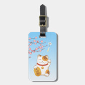 Japans Lucky Cat, Calico Maneki Neko Bagagelabel (Voorkant verticaal)
