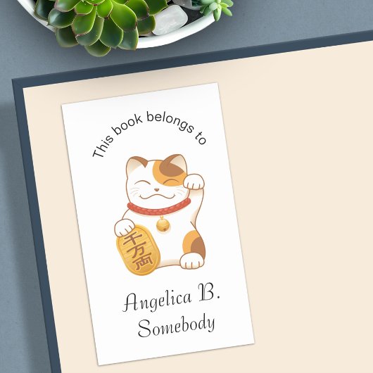 Japans Lucky Cat, Calico Maneki Neko Bookplate Rechthoekige Sticker