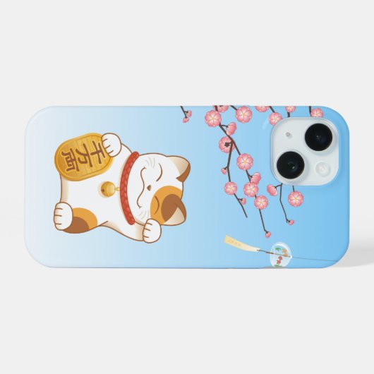 Japans Lucky Cat, Calico Maneki Neko iPhone 15 Case (Achterkant horizontaal)