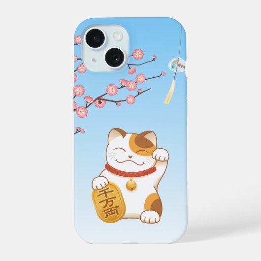 Japans Lucky Cat, Calico Maneki Neko iPhone 15 Case (Achterkant)