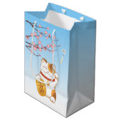 Japans Lucky Cat, Calico Maneki Neko Medium Cadeauzakje (Voorkant Gekanteld)