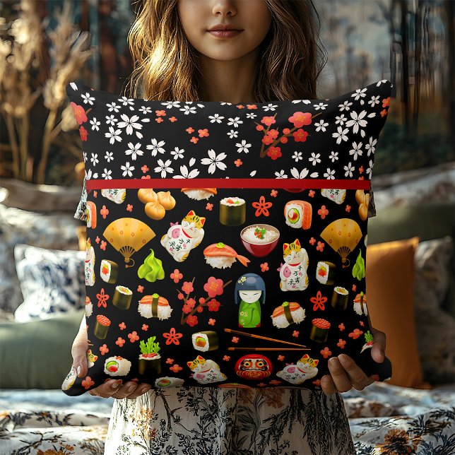 Japans Lucky Cat, Chopsticks en Sushi Kussen (Creator heeft geüpload)