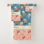 Japans Lucky Cat Kimono Blauw Roze Koi Karper Bad Handdoek (Insitu)