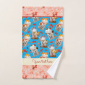 Japans Lucky Cat Kimono Blauw Roze Koi Karper Bad Handdoek (Handdoek)