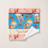 Japans Lucky Cat Kimono Blauw Roze Koi Karper Bad Handdoek (Wasdoekje)