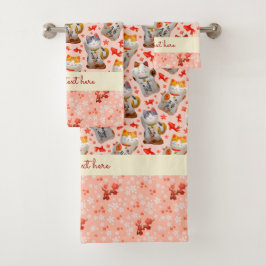Japans Lucky Cat Kimono Peach Roze Koi Carp Bad Handdoek