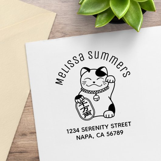 Japans Lucky Cat, Maneki Neko Arch Adres Rubberstempel