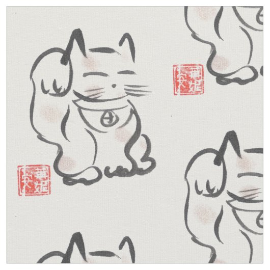 Japans Lucky Cat Maneki Neko Fabric Stof (Close Up)