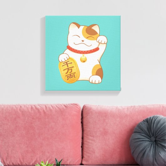 Japans Lucky Cat, Maneki Neko Luck Good Fortune Canvas Afdruk (Insitu (Woonkamer))