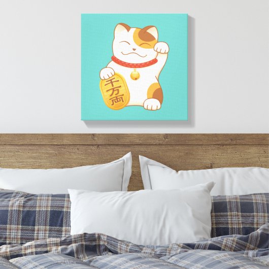 Japans Lucky Cat, Maneki Neko Luck Good Fortune Canvas Afdruk (Insitu (Slaapkamer))