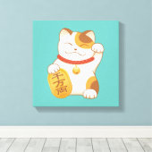 Japans Lucky Cat, Maneki Neko Luck Good Fortune Canvas Afdruk (Insitu (Houten vloer))