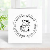 Japans Lucky Cat, Maneki Neko Round Address 3 Rubberstempel