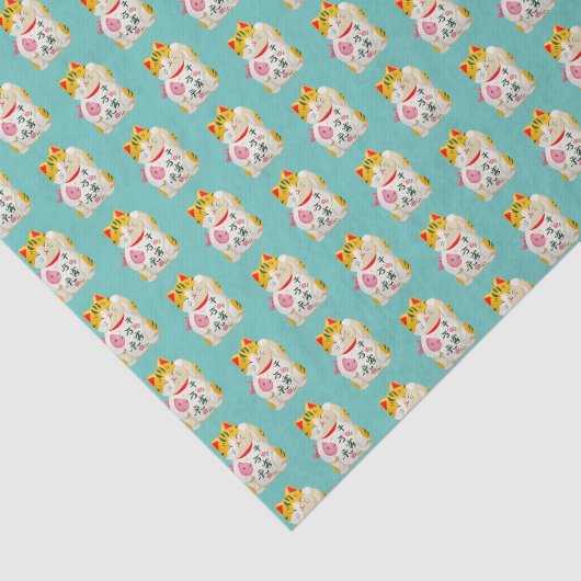Japans Lucky Cat Pattern Blauwgroen Tissuepapier (Detail)