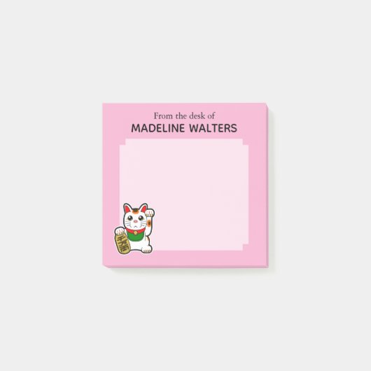 Japans Lucky Cat Roze Gepersonaliseerd Post-it® Notes (Voorkant)