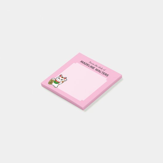 Japans Lucky Cat Roze Gepersonaliseerd Post-it® Notes (Schuin)