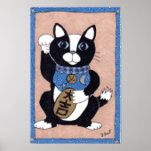 Japans Lucky Tuxedo Cat Maneki Neko Folk Art Poster (Voorkant)