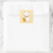 Japans Lucky White Cat, Maneki Neko Vierkante Sticker (Tas)