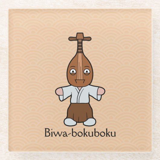 Japans Lute Man Biwa-bokuboku: Cartoon Yokai Glazen Onderzetter (Voorkant)