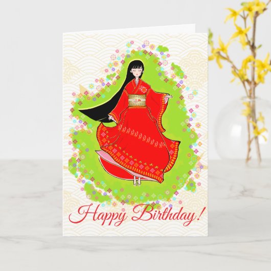 Japans Maiko Verjaardag Kaart (Gele Bloem)