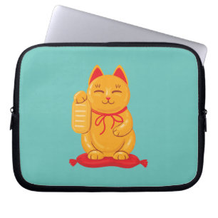 Japans Maneki Neko Gold Cat, symbool voor rijkdom Laptop Sleeve
