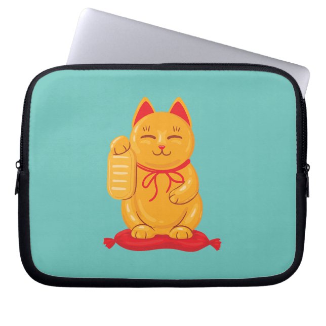 Japans Maneki Neko Gold Cat, symbool voor rijkdom Laptop Sleeve (Voorkant)
