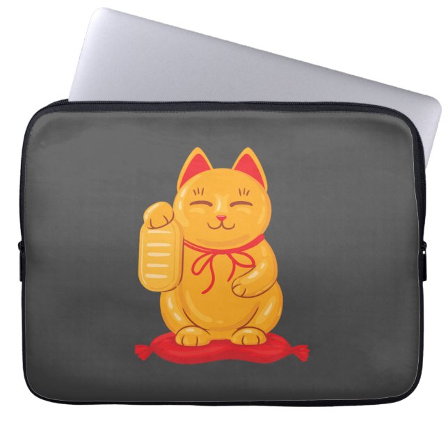 Japans Maneki Neko Gold Cat, symbool voor rijkdom Laptop Sleeve (Voorkant)