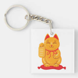 Japans Maneki Neko Gold Cat, symbool voor rijkdom Sleutelhanger