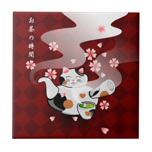Japans Maneki Neko Sakura Cat Teapot Rest Tegeltje (Voorkant)