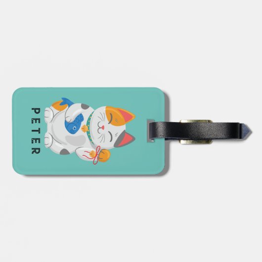 Japans Maneki Neko White Cat, gelukssymbool Bagagelabel (Achterkant horizontaal)