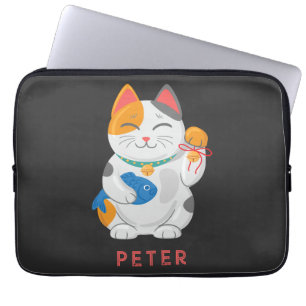 Japans Maneki Neko White Cat, gelukssymbool Laptop Sleeve