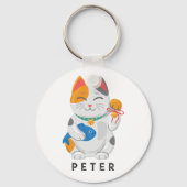 Japans Maneki Neko White Cat, gelukssymbool Sleutelhanger (Voorkant)
