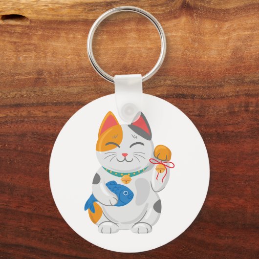 Japans Maneki Neko White Cat, gelukssymbool Sleutelhanger (Achterkant)
