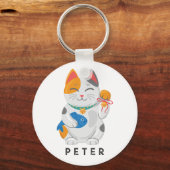 Japans Maneki Neko White Cat, gelukssymbool Sleutelhanger (Voorkant)