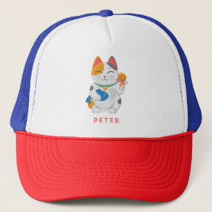 Japans Maneki Neko White Cat, gelukssymbool Trucker Pet