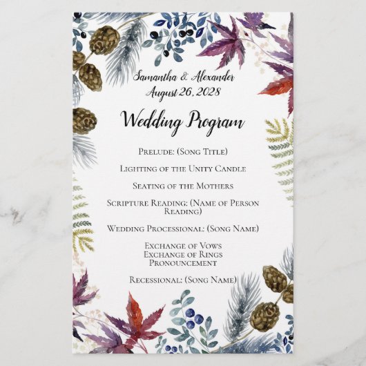Japans Maple Floral Waterverf Wedding Programme (Voorkant)