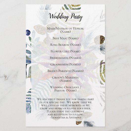 Japans Maple Floral Waterverf Wedding Programme (Achterkant)