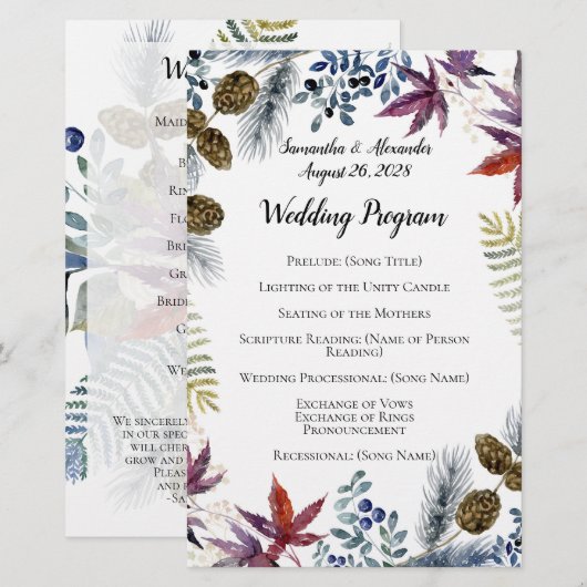 Japans Maple Floral Waterverf Wedding Programme (Voorkant / Achterkant)