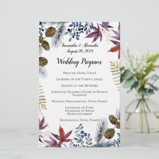 Japans Maple Floral Waterverf Wedding Programme (Staand voorkant)