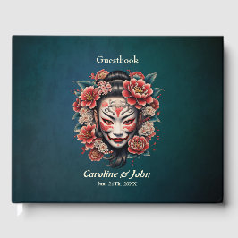Japans masker versierd met bloemen. gastenboek