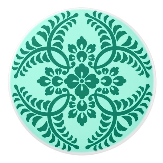 Japans Medallion Pattern, Aqua en Turquoise Keramische Knop (Voorkant)