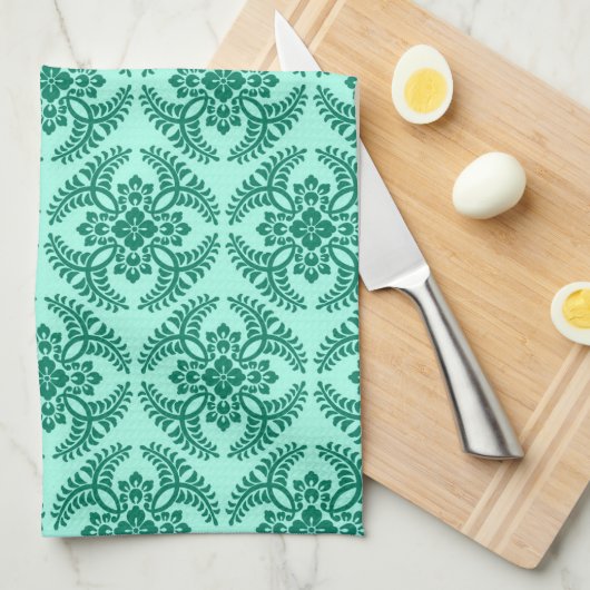 Japans Medallion Pattern, Aqua en Turquoise Ki Theedoek (Quarter Fold)