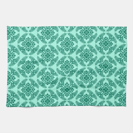 Japans Medallion Pattern, Aqua en Turquoise Ki Theedoek (Horizontaal)